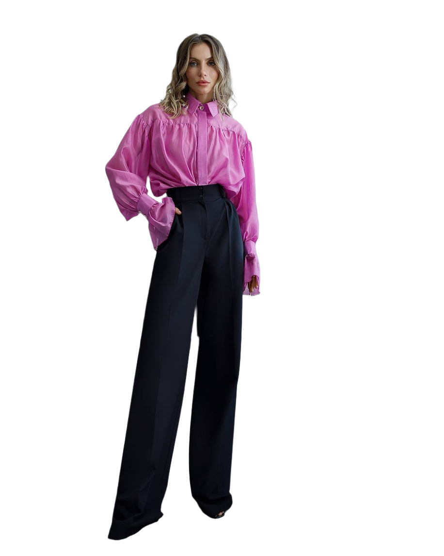 Women High Waist Wide-Leg Trousers in Suiting Crepe Diagonal Fabric