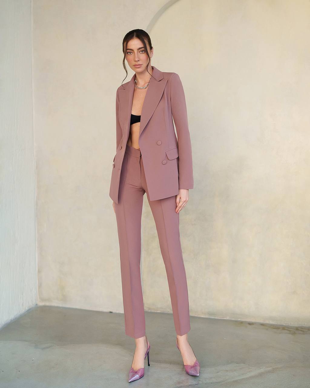 Brown Women Jacket Pants Suit Pantsuit Chic Oficial interview Elegant Cocktail Prom Graduation