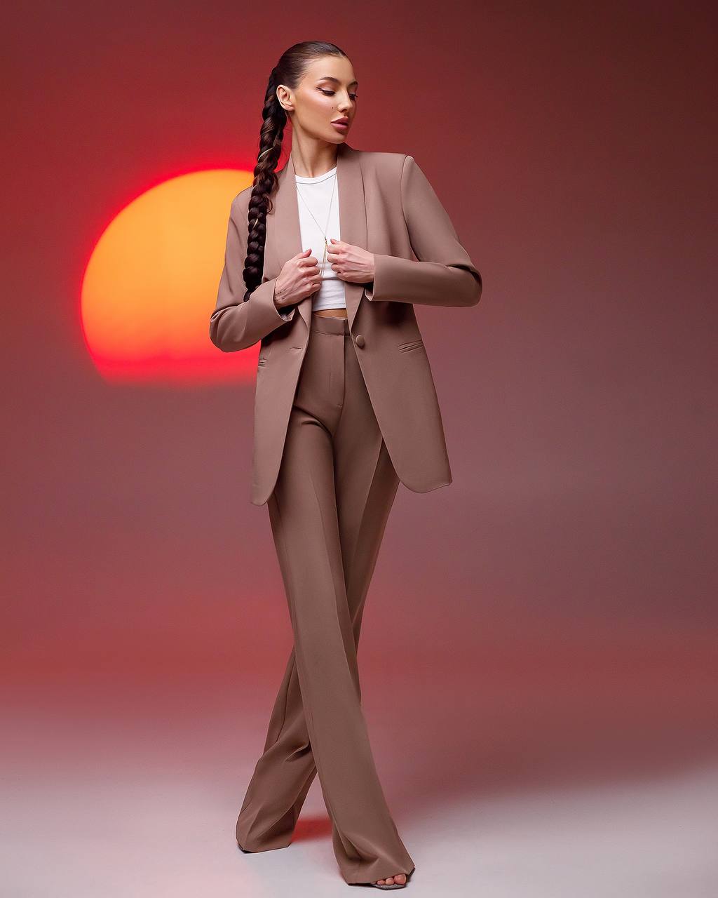 Womens Suit with Lined Blazer and Flared Pants