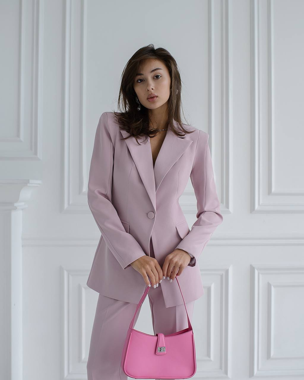 Womens Premium Crepe Diagonale Suit Blazer and Pants in Pink Black Red Blue and Milk