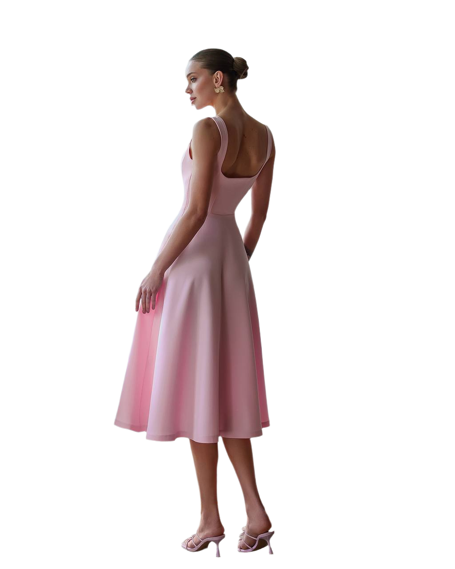 Elegant Pink Midi Dress in Premium Crepe Fabric