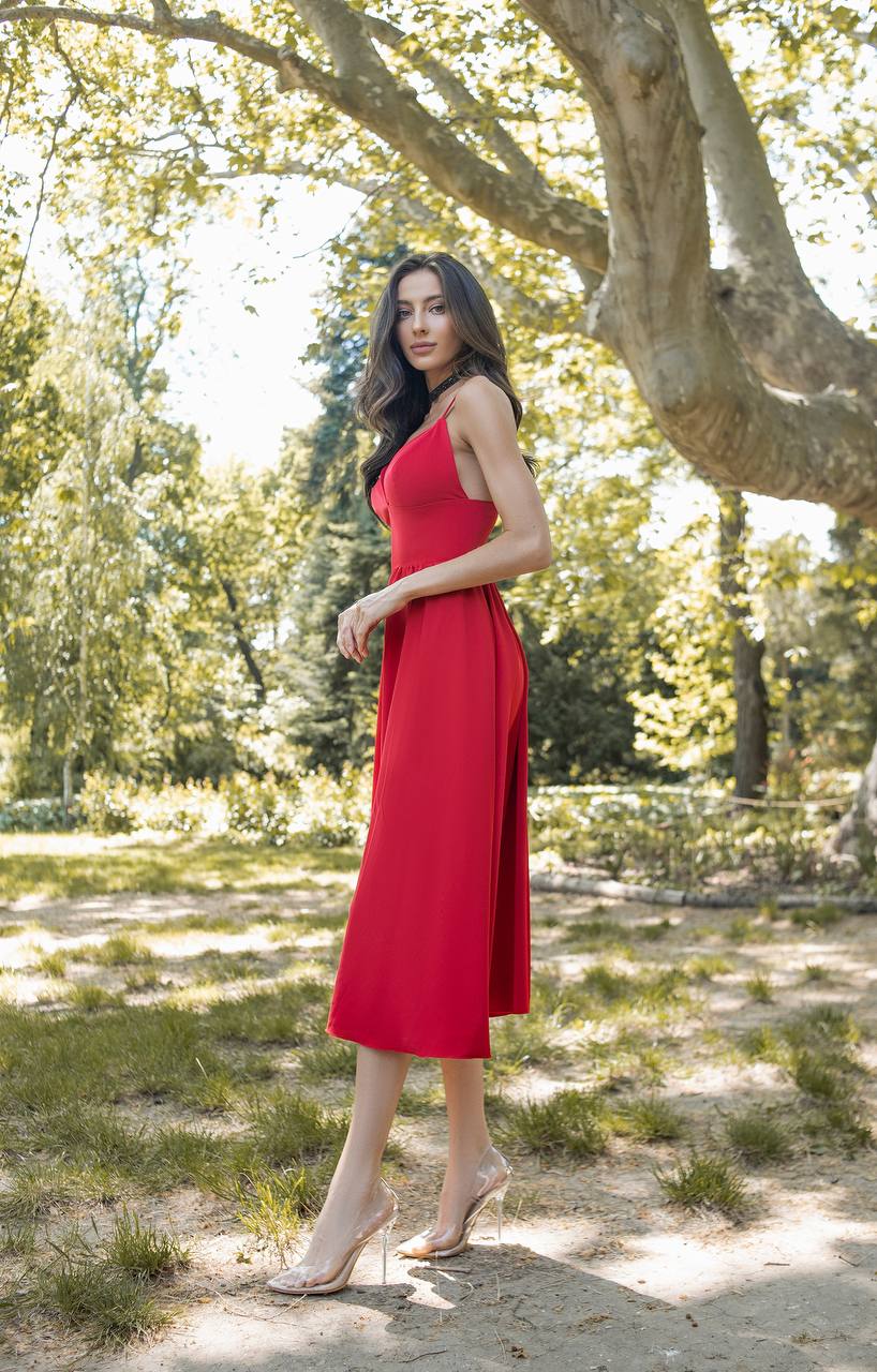 Sany Red Midi Dress Premium Las Vegas Knitwear Women