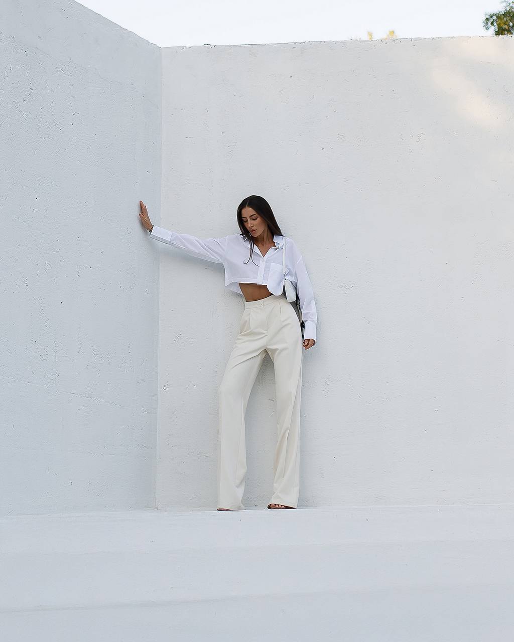 Womens Cropped White Cotton Blouse Premium Quality