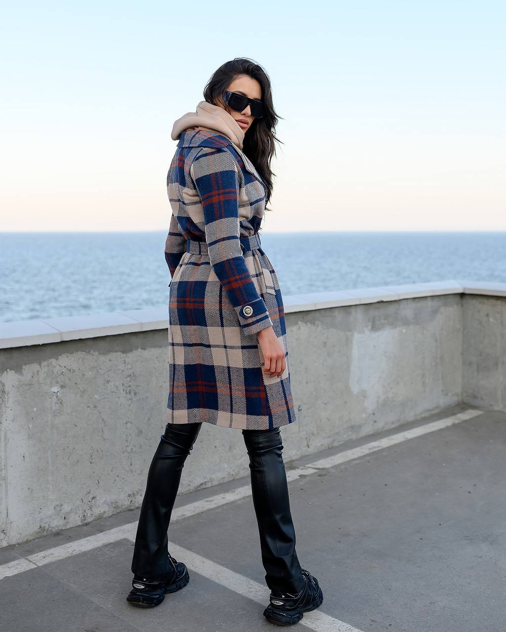 Womens Long Blue Plaid Turkish Coat