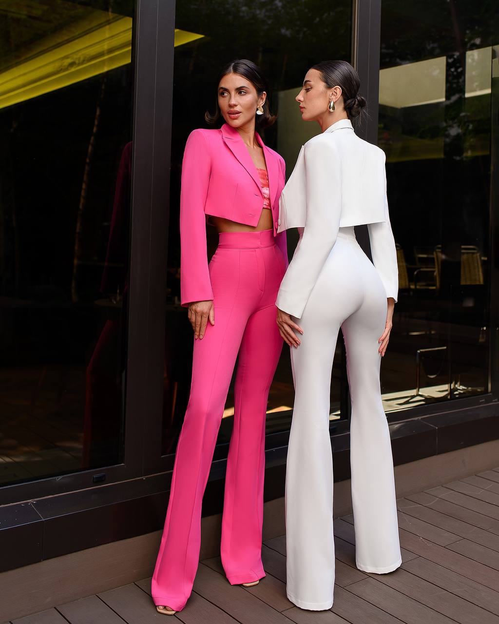 Premium Diagonal Crepe Women's Suit Blazer with Lining and Trousers in White