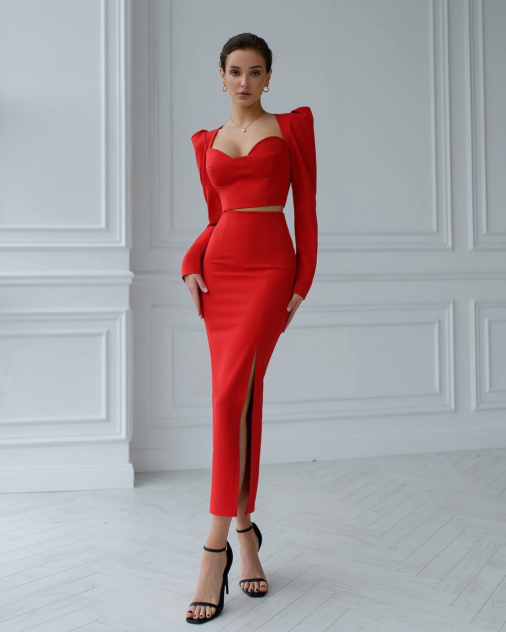 Women's Stylish Two-Piece Suit with Slit Skirt