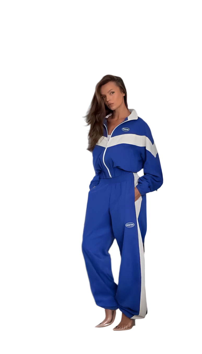 Oversize Blue and White Two-Piece Tracksuit for Women