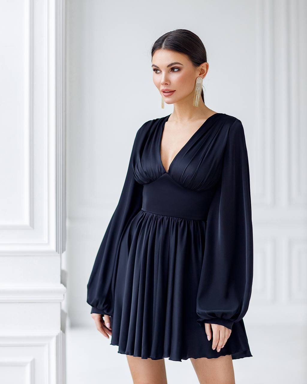 Elegant Black Thick Silk Dress for Women