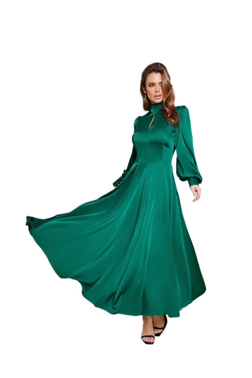 Elegant Green Silk Maxi Dress for Women