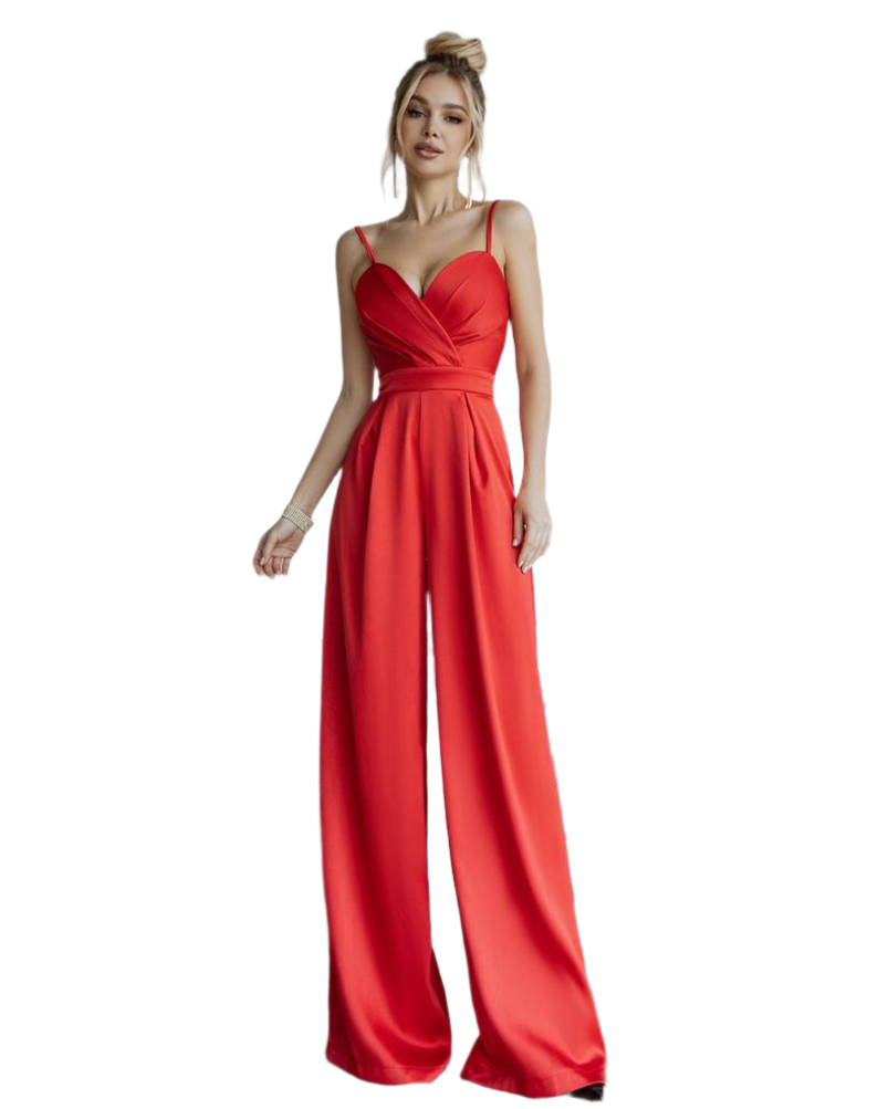 Women Jumpsuit Crystal in Mango Satin with Wide Legs and Spaghetti Straps