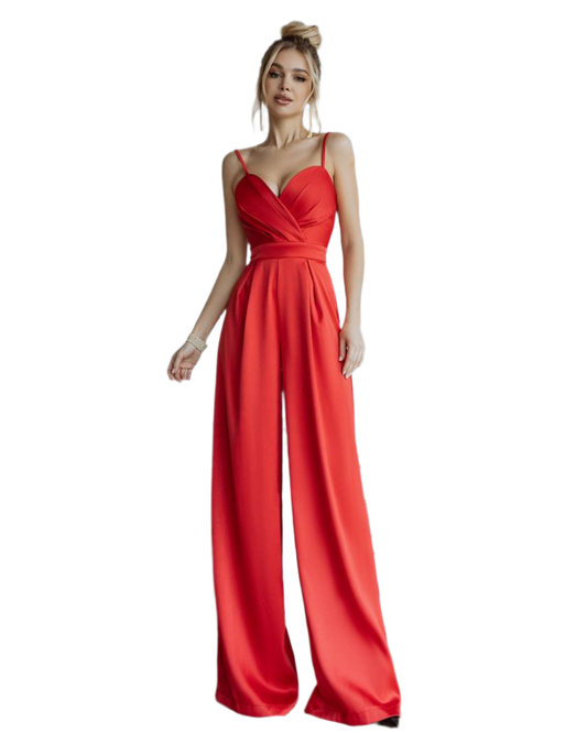 Women Jumpsuit Crystal in Mango Satin with Wide Legs and Spaghetti Straps