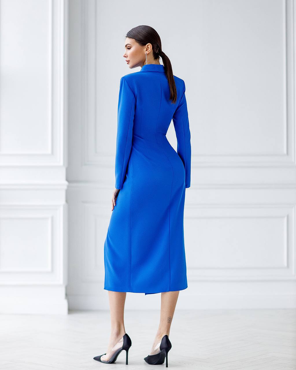 Elegant Shawl Collar Dress for Women in Premium Diagonal Crepe