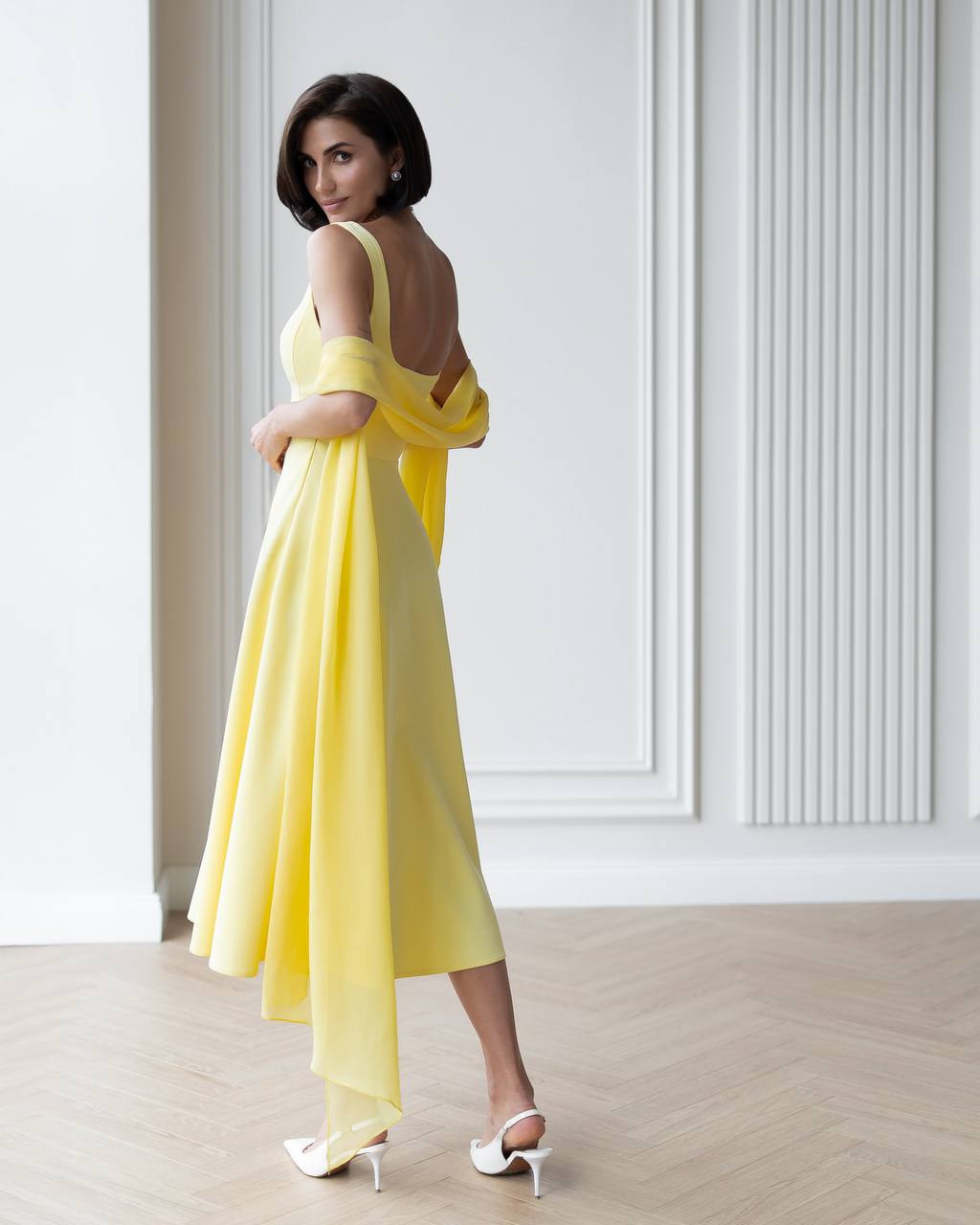 Elegant A-Line Dress in Premium Suit Crepe-Diagonal Fabric