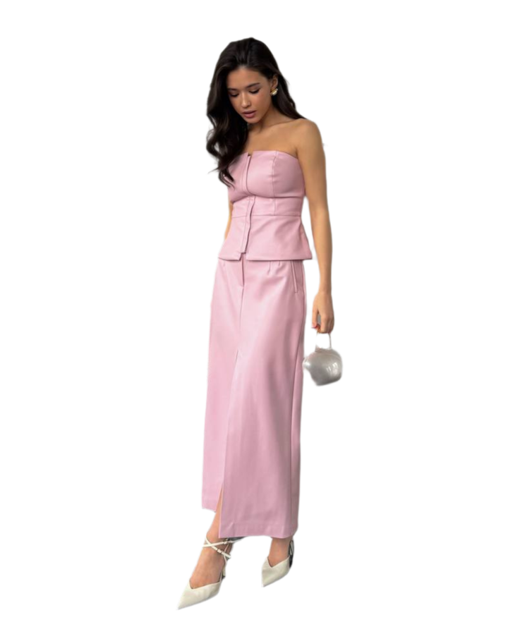 Eco-Leather Midi Skirt with Suede Base for Women