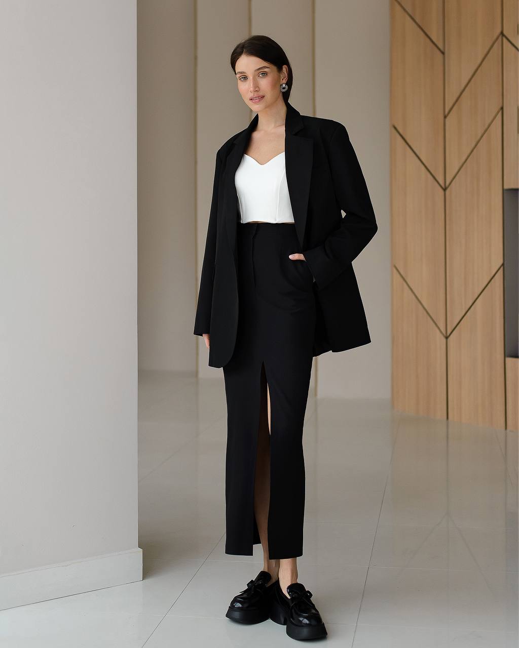Oversize Black Blazer for Women Premium Suiting Crepe