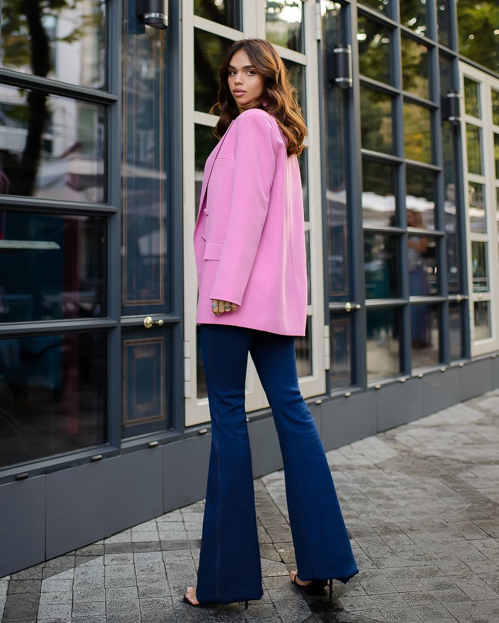 Womens Double Breasted Premium Crepe Blazer Jacket