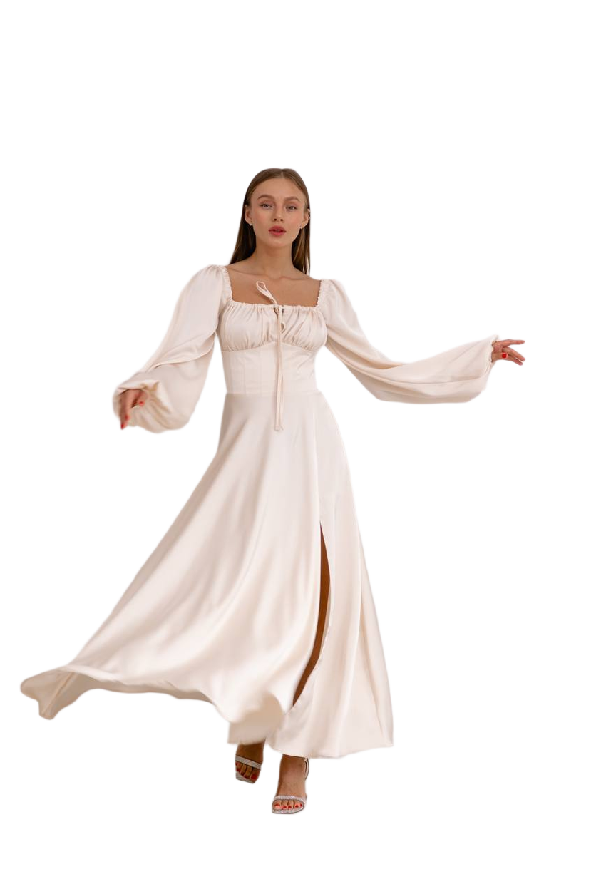Elegant Satin Long Sleeve Maxi Dress with Slit