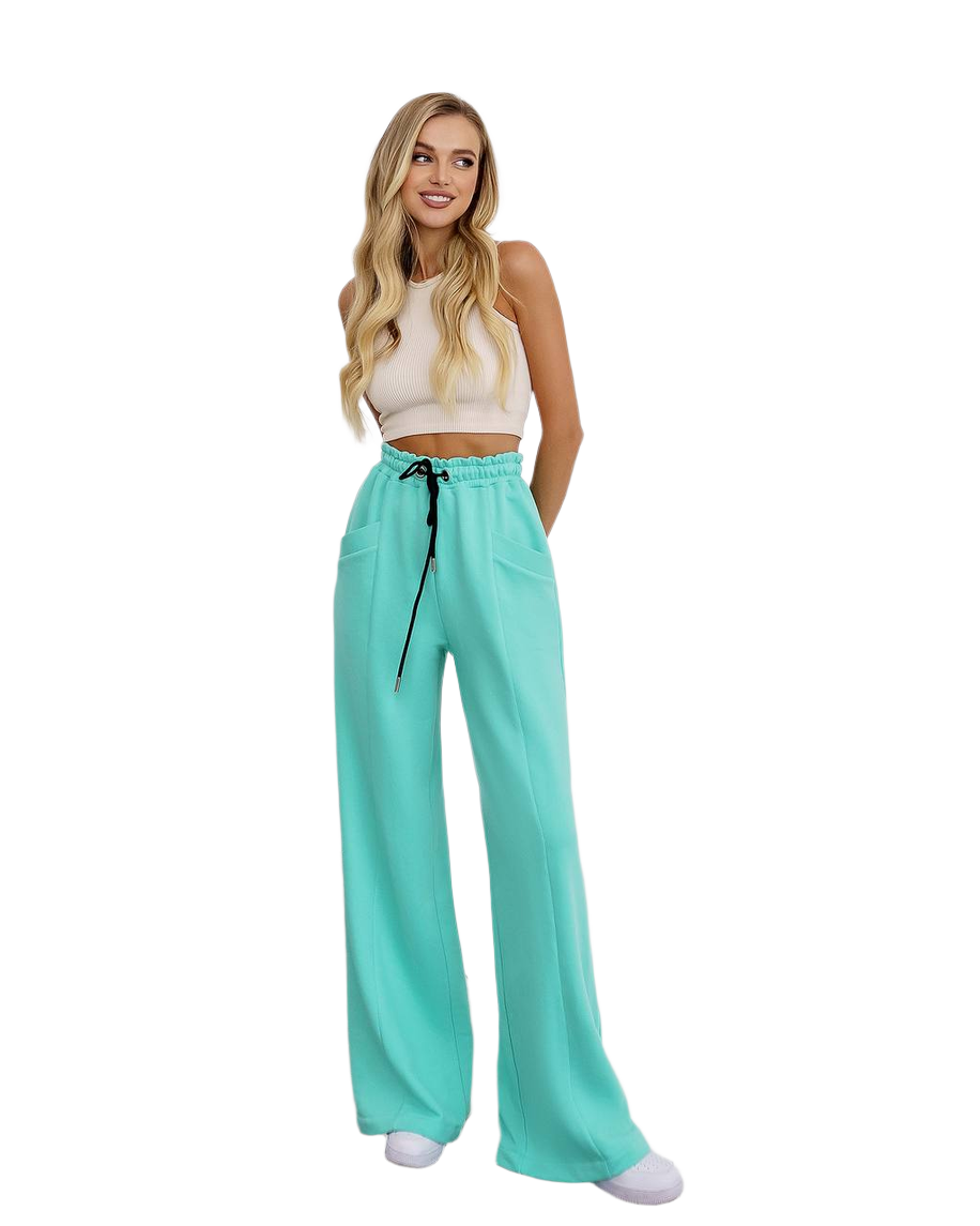 Womens Casual Wide Leg Drawstring Pants in Mint
