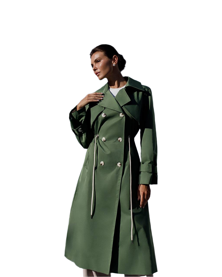 Womens Long Trench Coat Memory Cotton Double Breasted