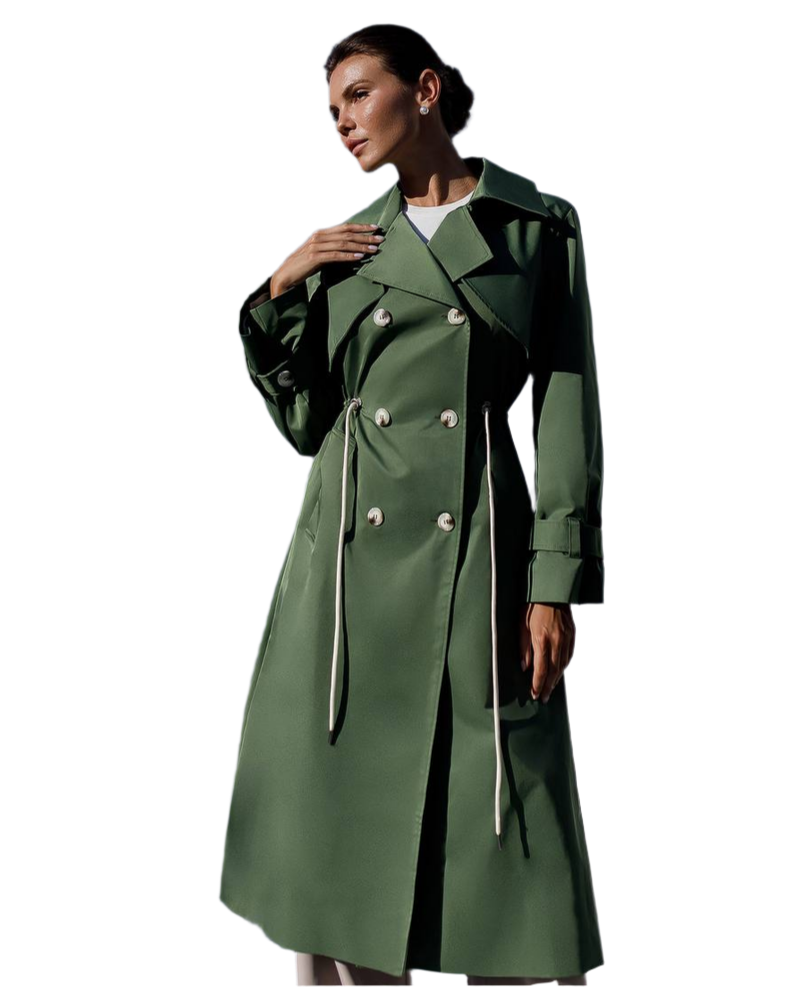 Womens Long Trench Coat Memory Cotton Double Breasted