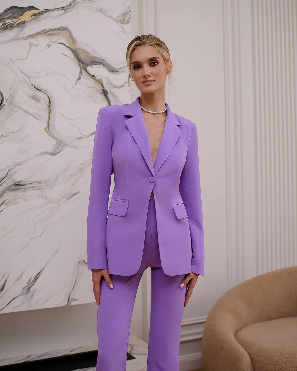Premium Diagonal Suit Crepe Women Blazer and Trousers Set