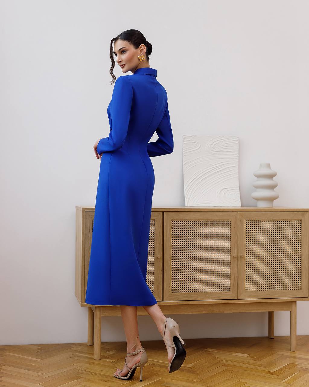 Elegant Shawl Collar Dress for Women in Premium Diagonal Crepe