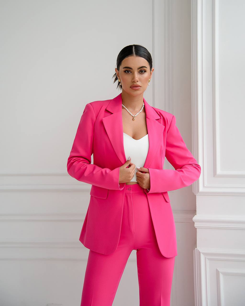 Premium Women's Diagonal Suit Crepe in Raspberry Color