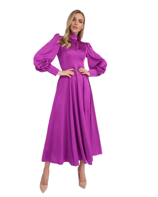 Elegant Long Sleeve Fuchsia Silk Dress for Women