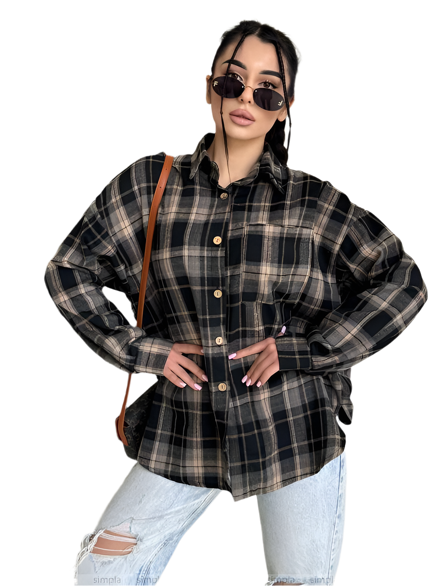 Trendy Checked Flannel Shirt Loose Fit