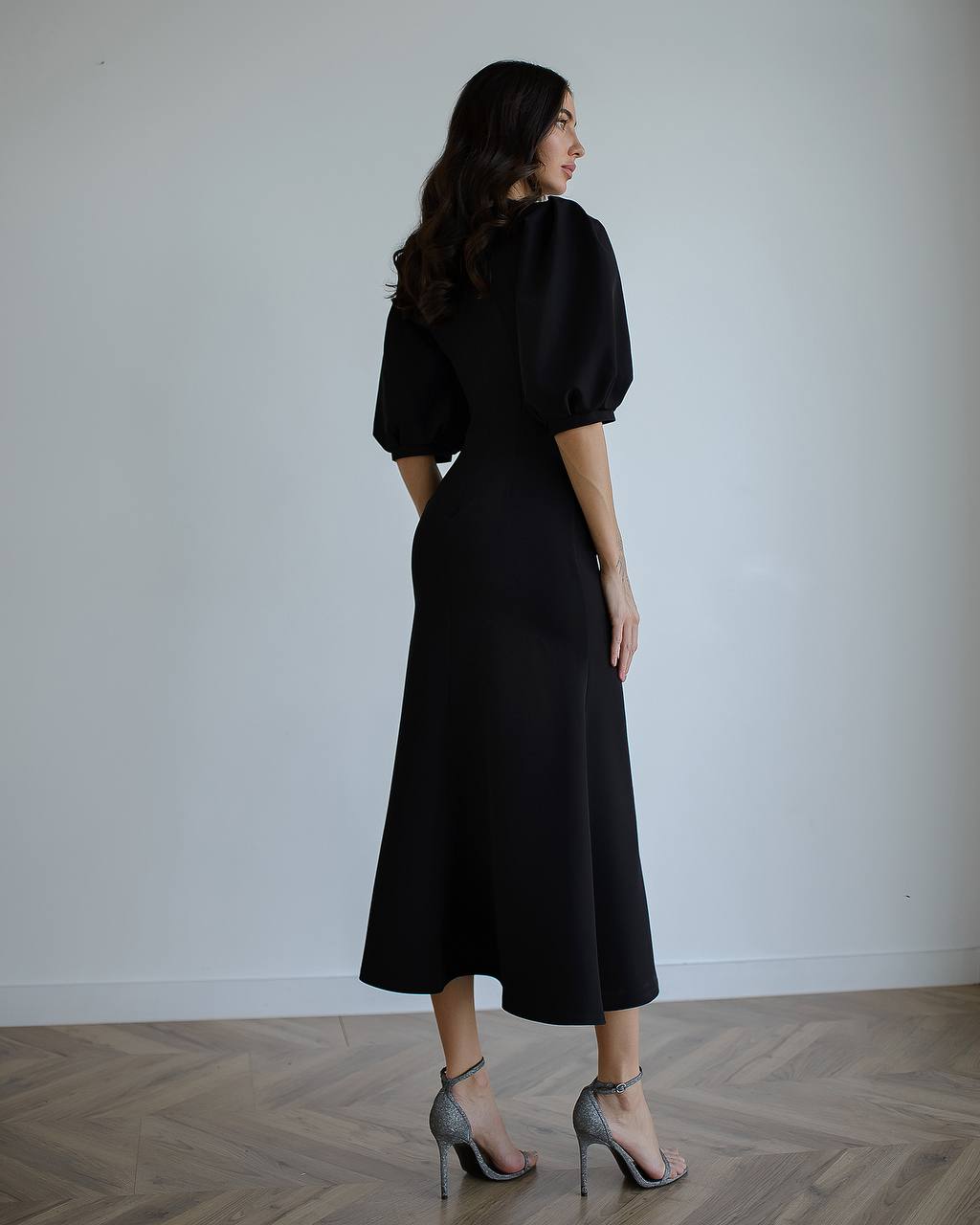 Elegant Women Midi Dress in Premium Diagonal Crepe Fabric
