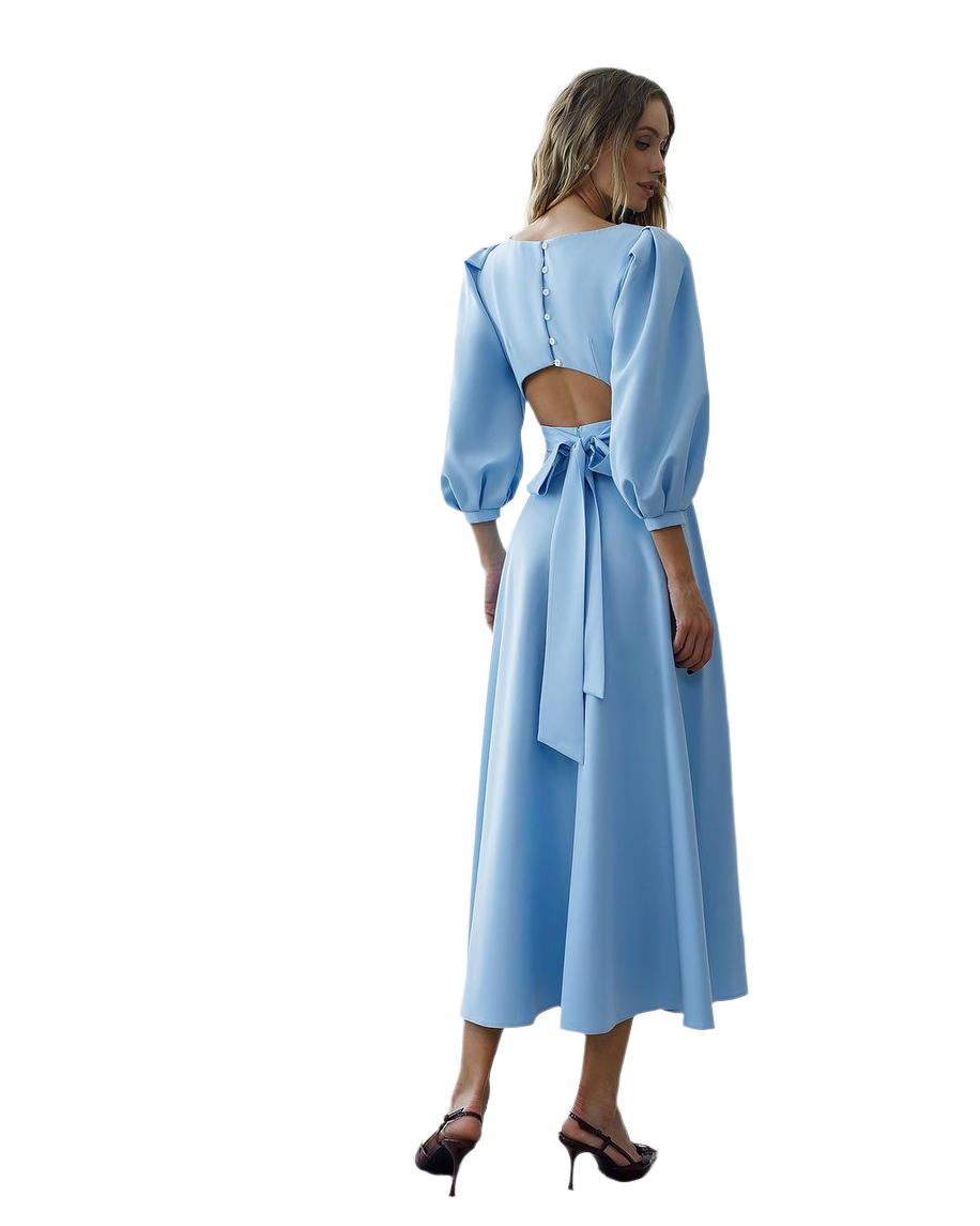 Elegant Women's Midi Dress in Premium Diagonal Suited Crepe