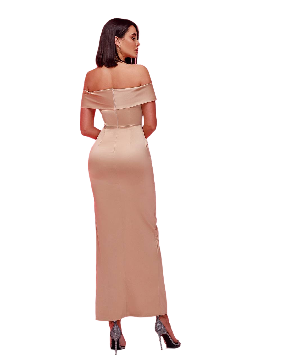 Elegant Off Shoulder Maxi Dress with Leg Slit for Women