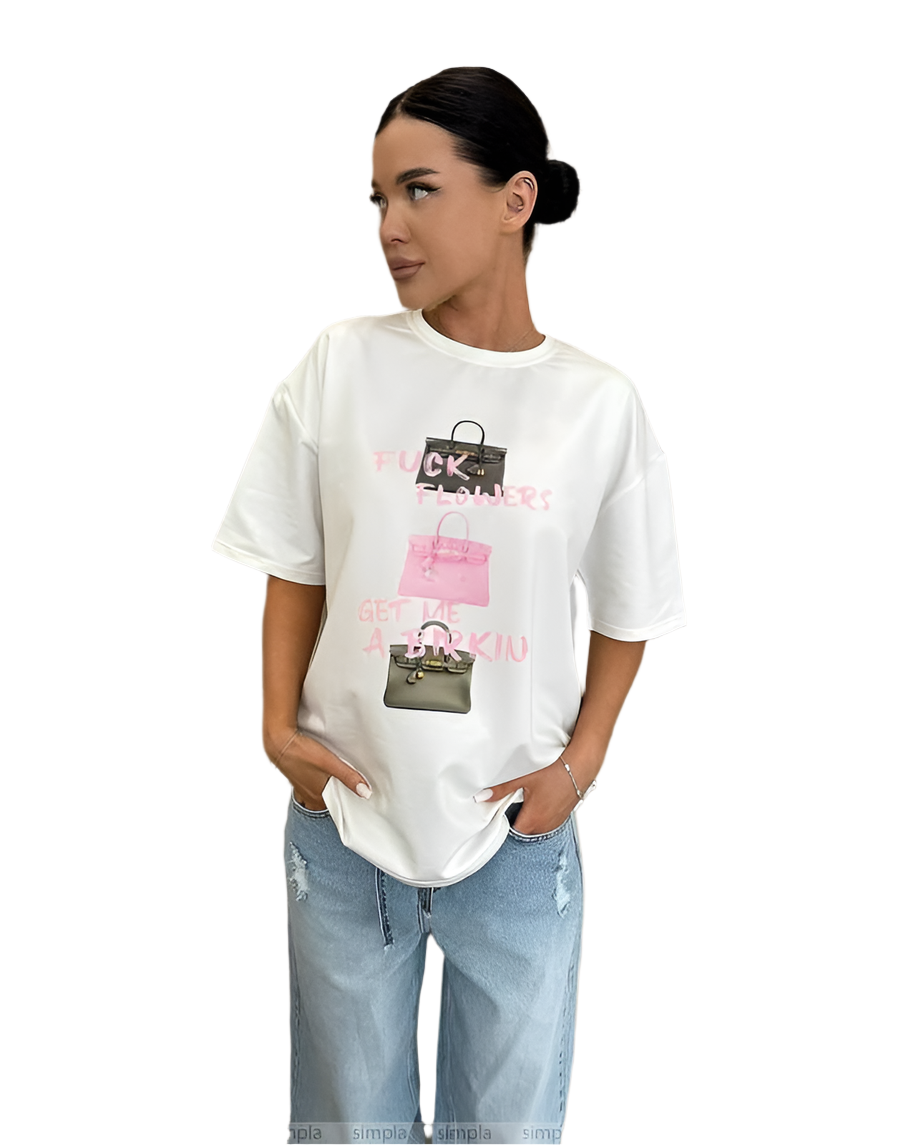 Oversize Cotton T Shirt with Unique Handbag Print