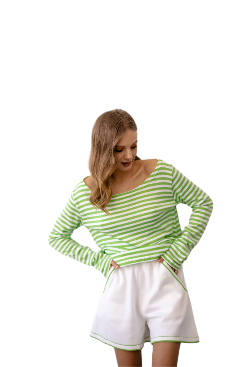 Womens Sailor Costume Set Green White Cotton