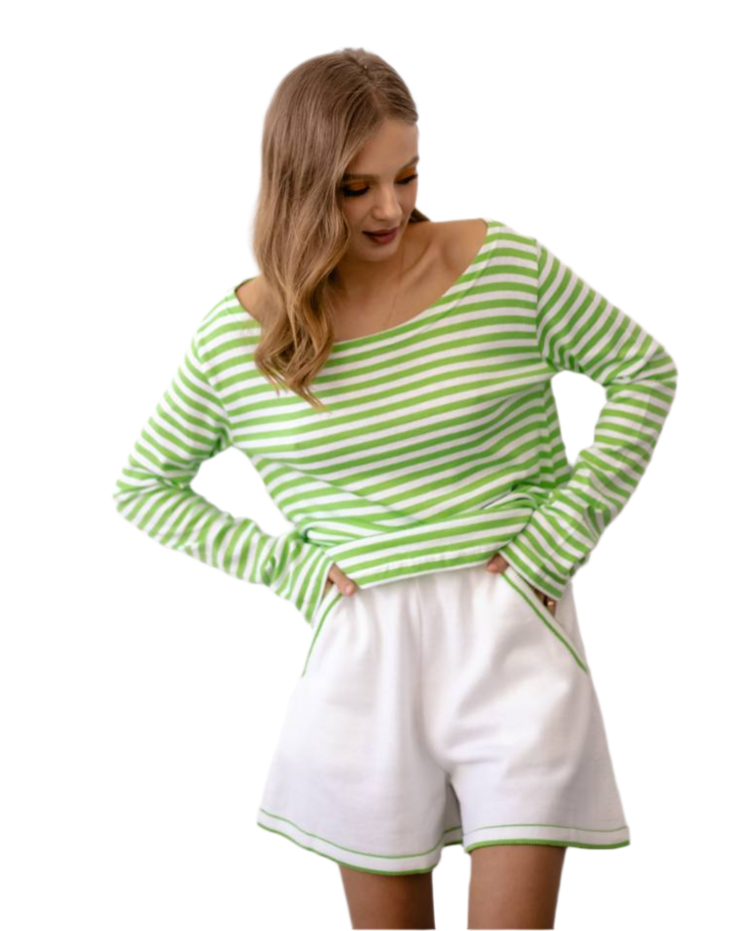 Womens Sailor Costume Set Green White Cotton