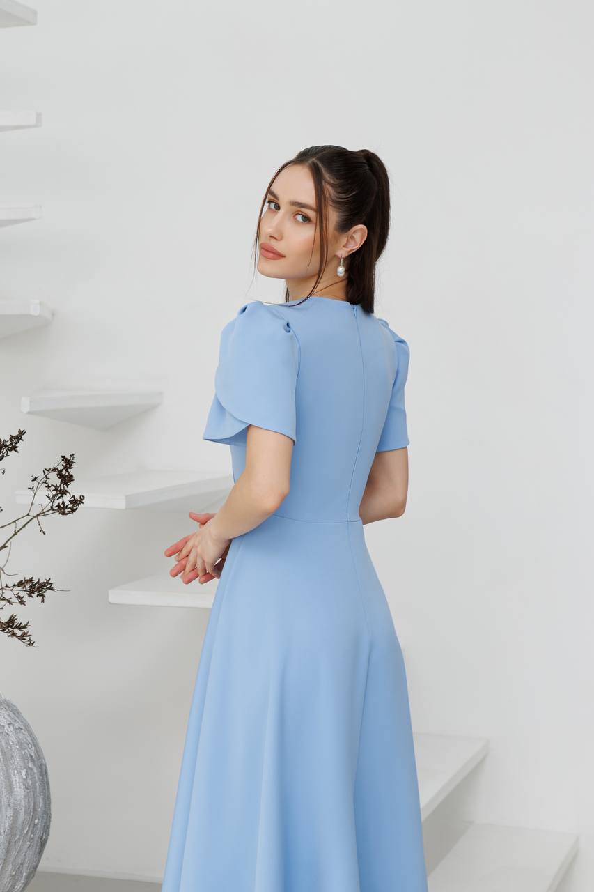 Elegant Diagonal Crepe Long Dress with Puff Sleeves for Women