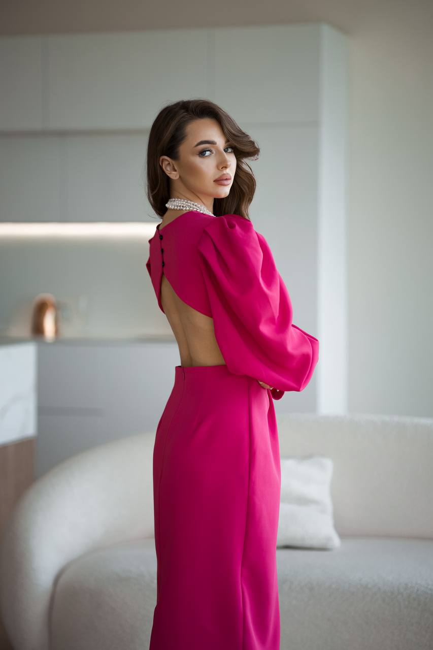 Elegant Midi Dress For Women In Premium Suit Diagonal Fabric
