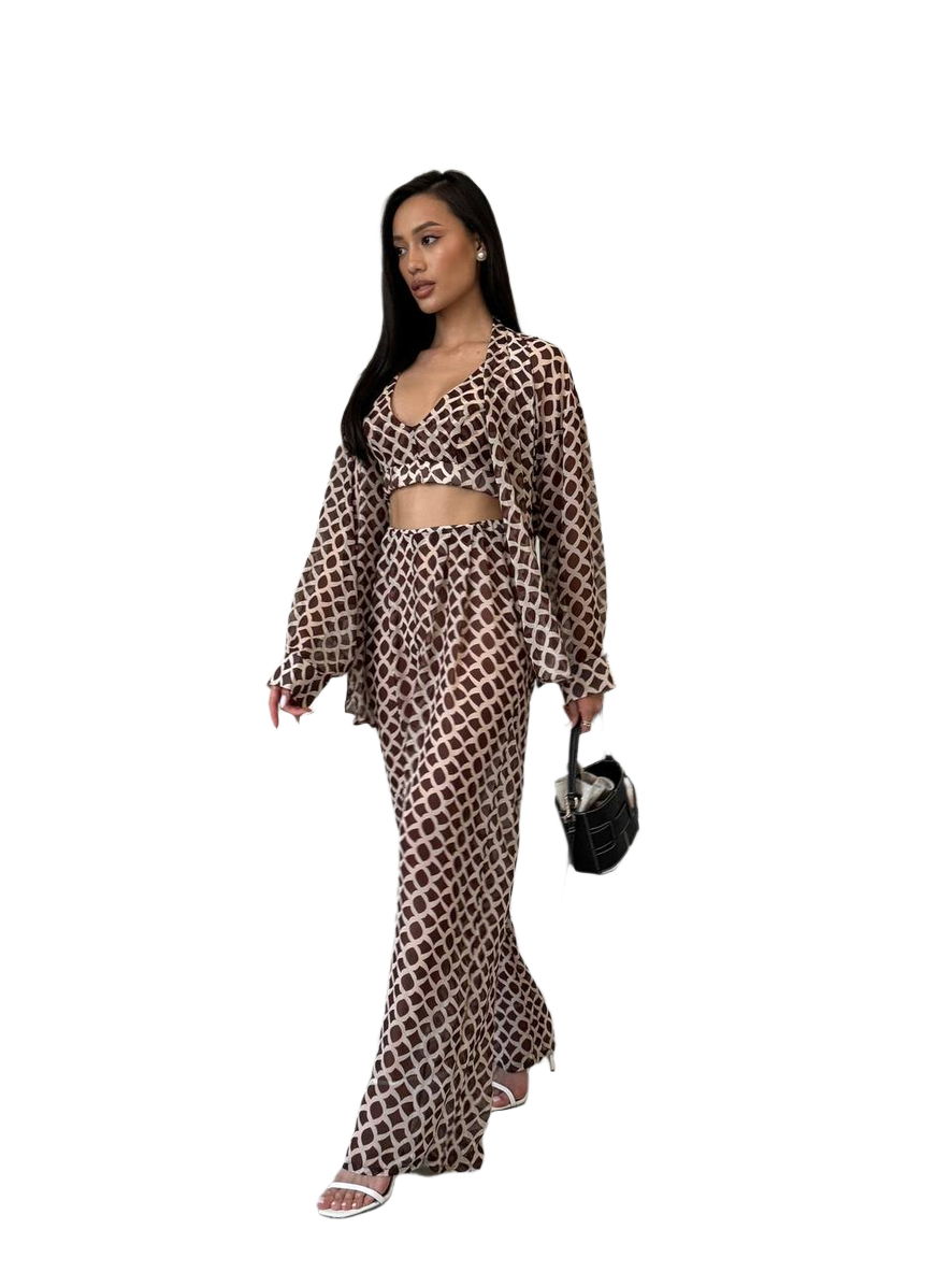 Three-piece Chiffon Suit for Women Elegant Printed Lightweight Set