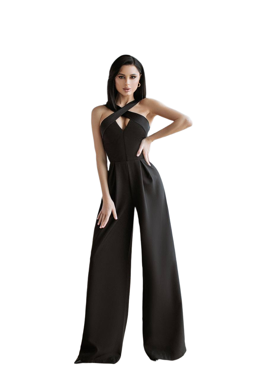 Electra Black Jumpsuit for Women with Satin Details