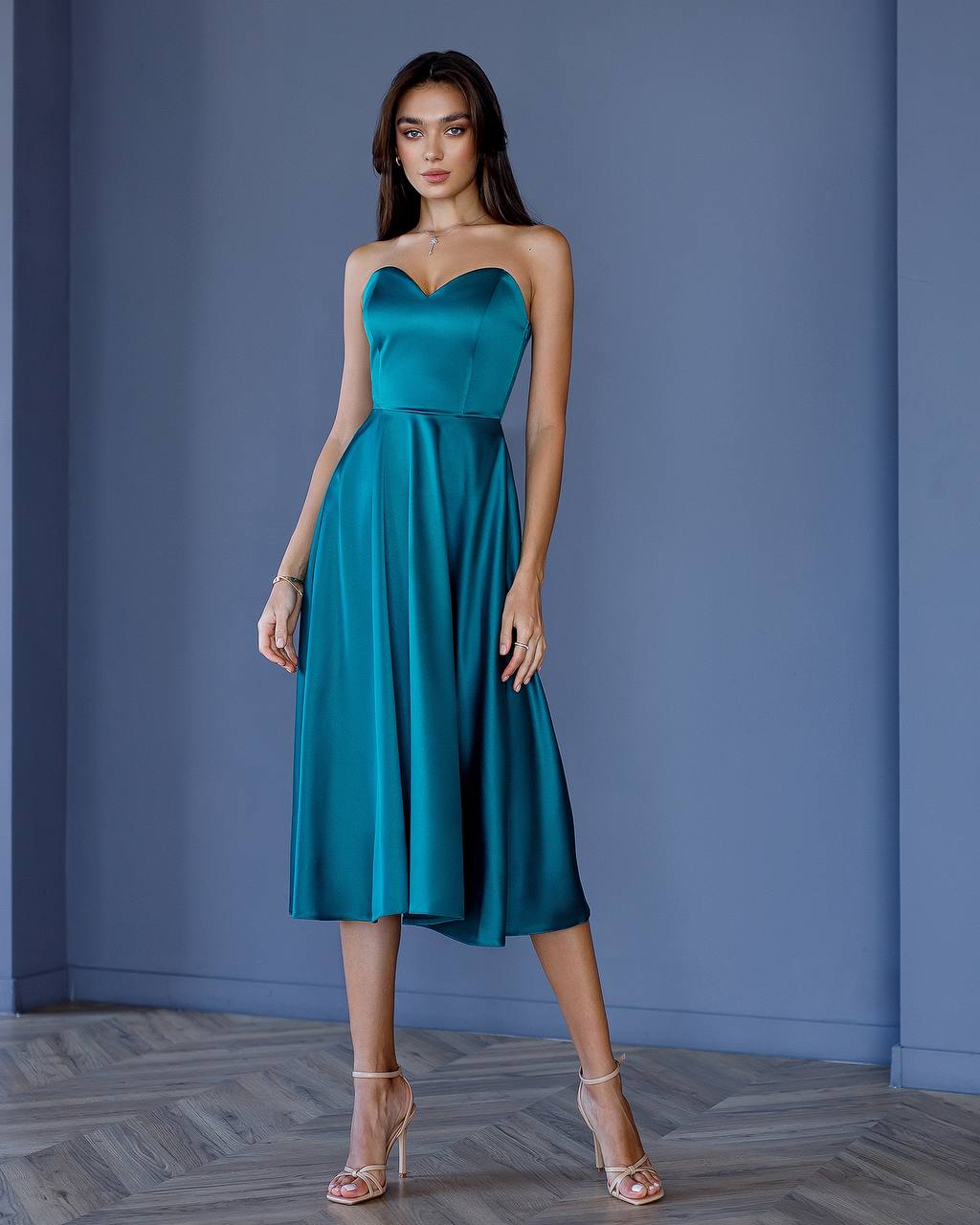 Elegant Royal Satin Dress with Corset and Skirt