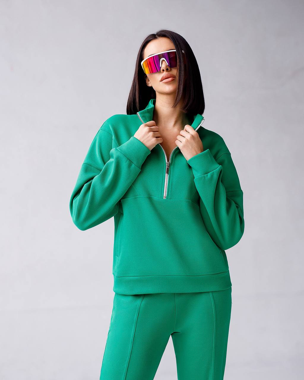 Womens Knitwear Sweatshirt and Pants Set with Zipper