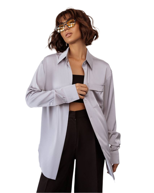 Womens Silk Boyfriend Shirt Loose Fit Long Sleeve Casual Top