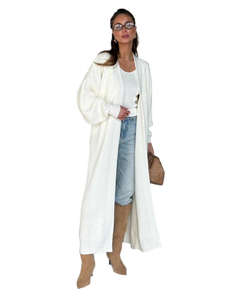 Women's Long White Drop Sleeve Cardigan Casual Knit