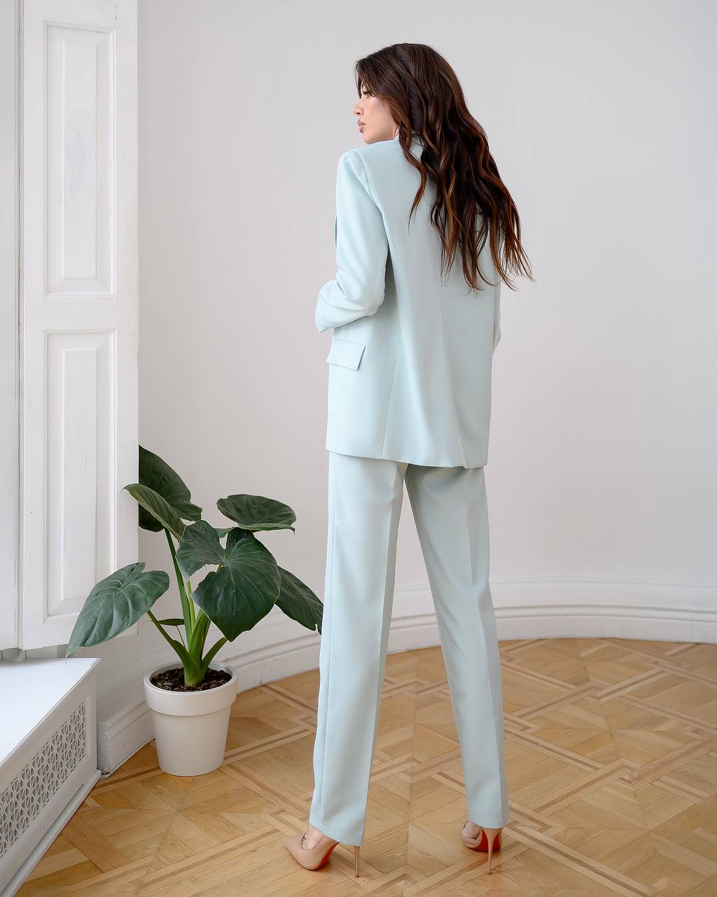 Luxury Diagonal Suiting Crepe Women's Suit in Blue