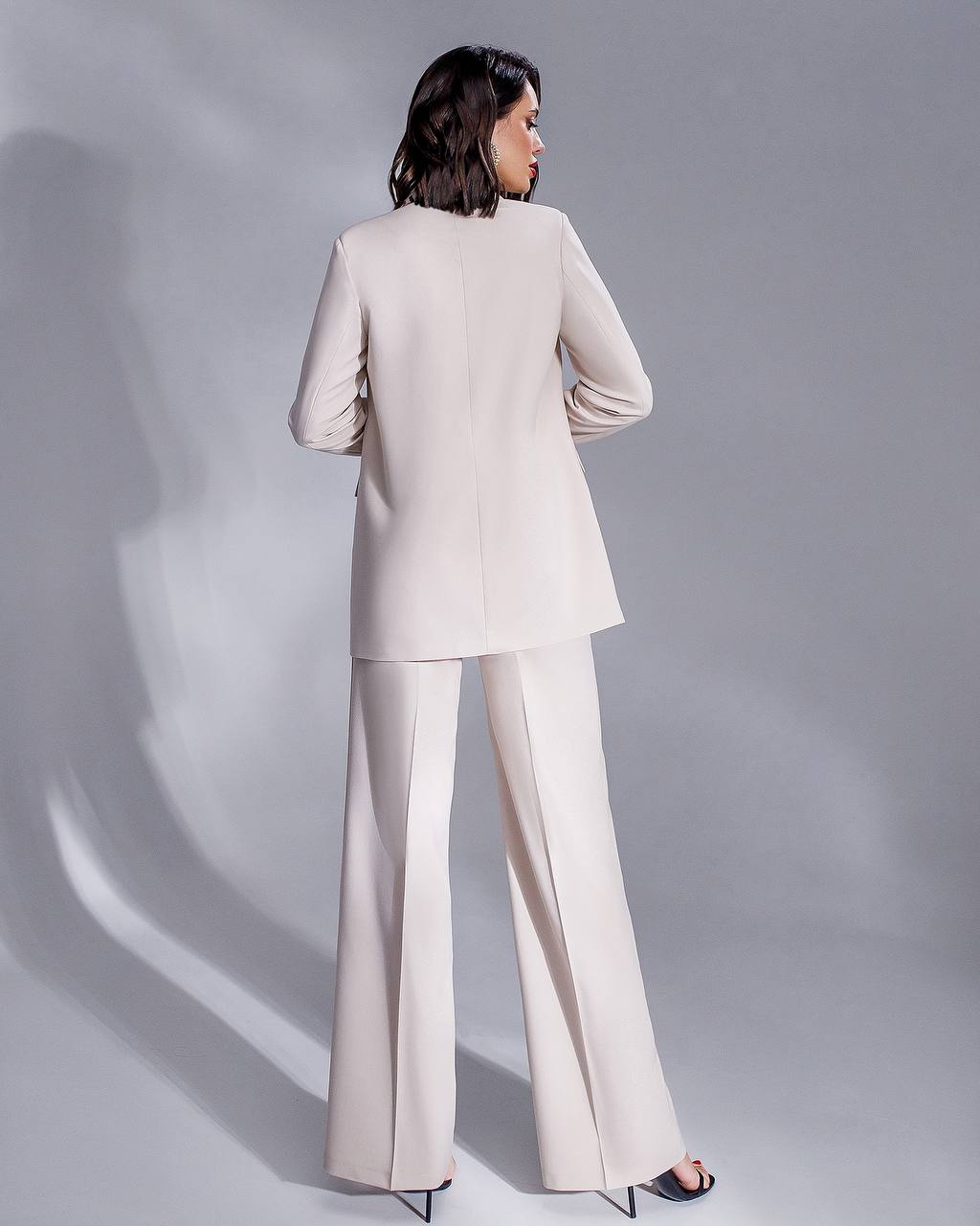 Womens Polished Tiar Lux Fabric Suit Beige Jacket and Pants