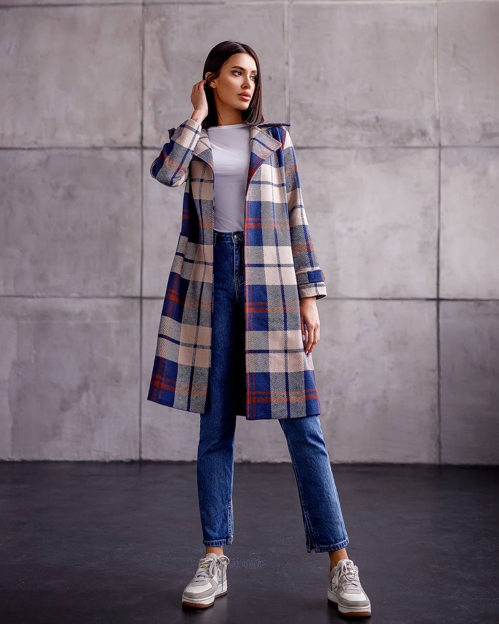 Womens Long Blue Plaid Turkish Coat