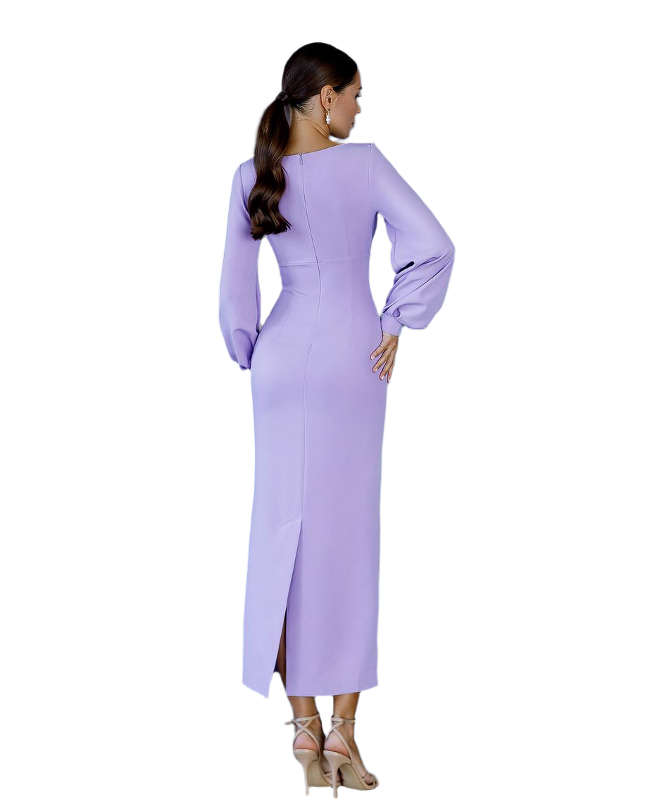 Elegant Midi Dress for Women in Lavender Premium Crepe Fabric
