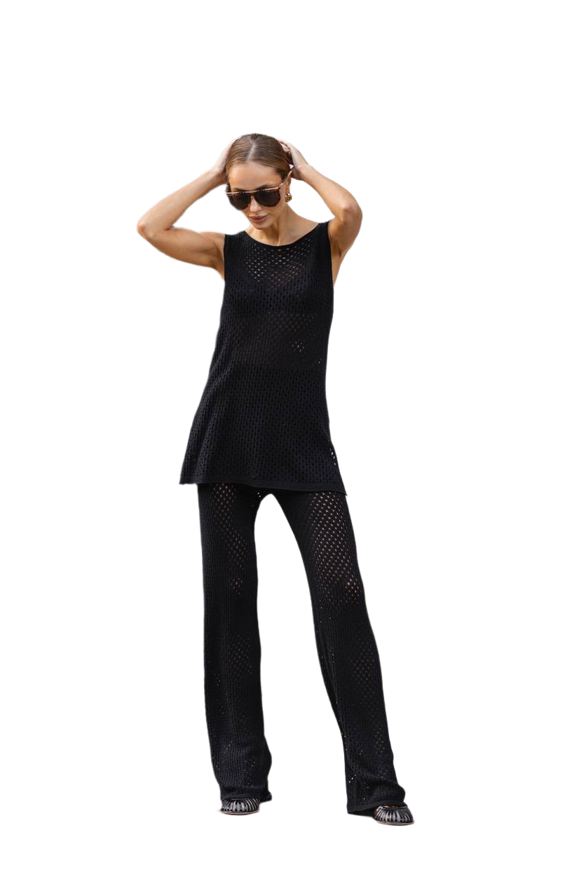Luxury Seamless Knitted Suit for Women Black Cotton Set