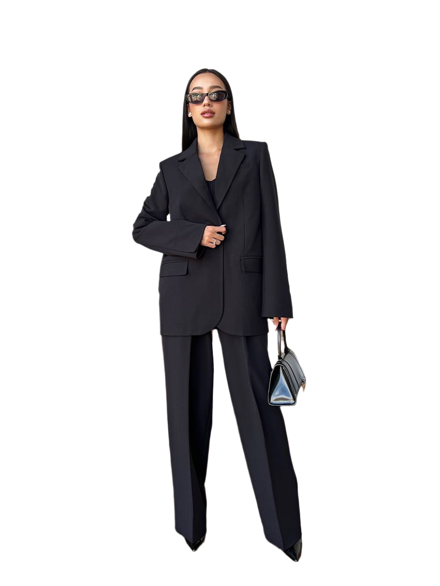 Women's Black Suit Crepe Jacket and Wide Leg Pants