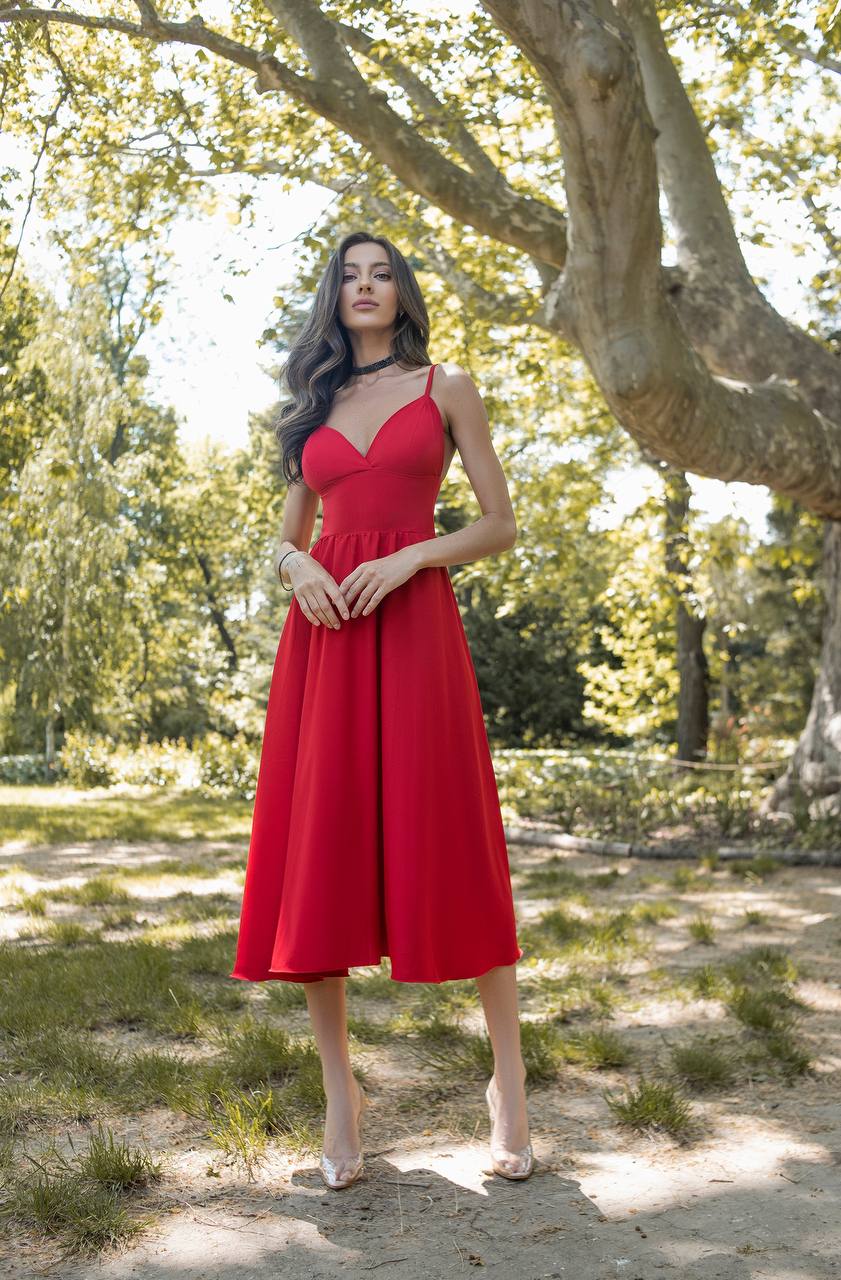 Sany Red Midi Dress Premium Las Vegas Knitwear Women